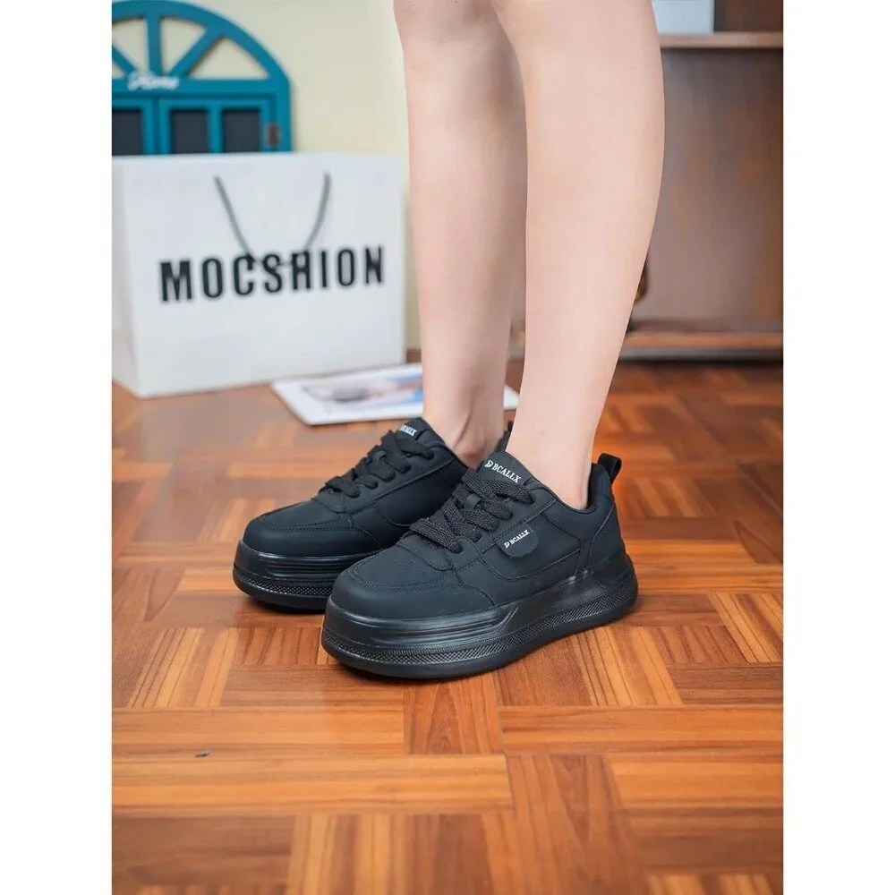 Women’s Bca001allblack Lightweight Lace Up Stylish Leather Sneaker Shoes